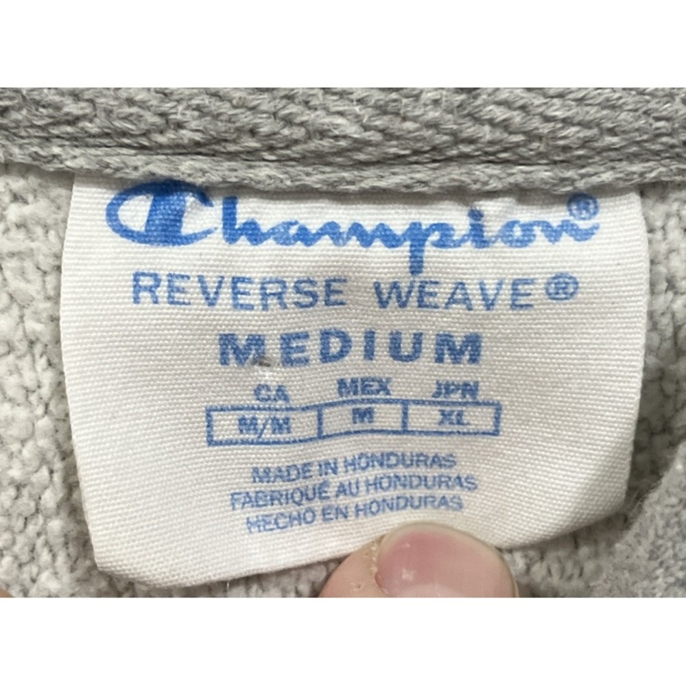 Champion Reverse Weave MICHIGAN Hoodie Medium Embroidered Patch Logo Y2K Gray - Picture 3 of 8